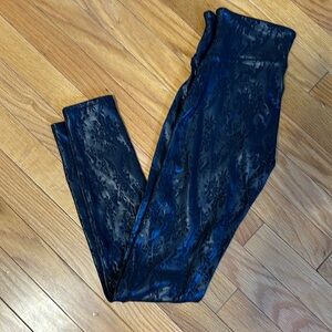 Black embossed faux leather effect Spanx leggings sz S